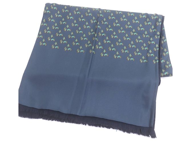 Sciarpa in seta Hermès motivo finimenti per cavalli Blu Blu navy