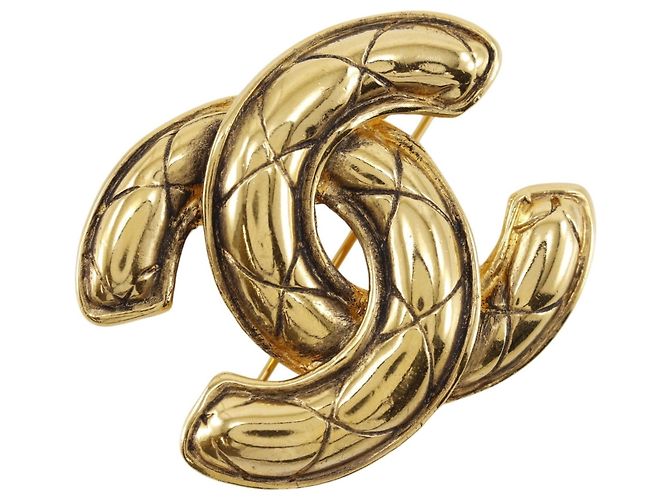 Chanel Vintage Gold Plated Coco Mark Brooch Golden