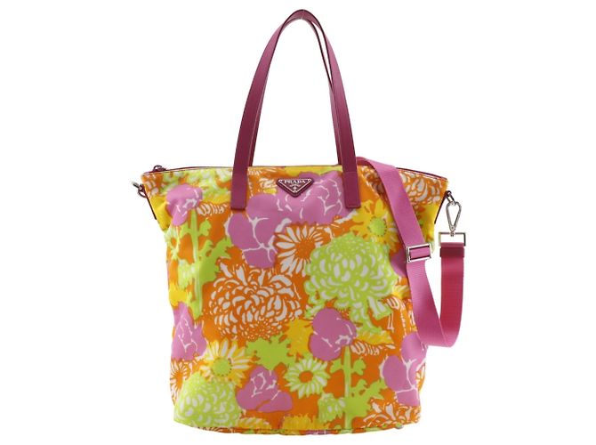 Prada Floral Pattern 2-Way Tote Bag Pink 