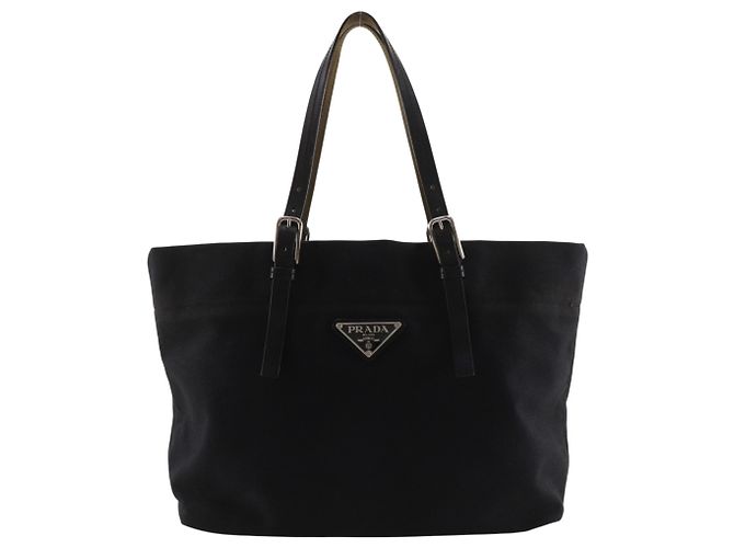 Bolsa Tote PRADA com placa de logotipo PRADA Preto