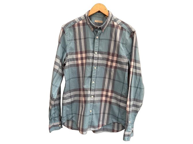 Burberry Brit Camicia in cotone Nova Check Bianco Blu Grigio 