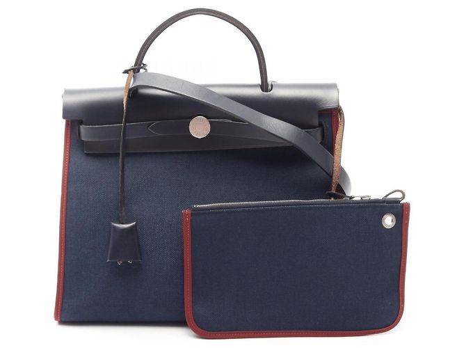 Hermès 2-Way Handtasche Hermes Herbag Zip PM Rot Bordeaux Marineblau