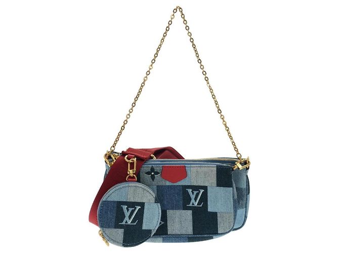 Borsa a Spalla Louis Vuitton Denim Monogram Multi Pochette Accessoires M44990 Rosso Blu