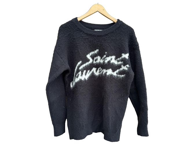 Saint Laurent Pull en mohair noir avec logo