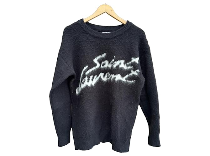 Saint Laurent Black Mohair Blend Logo Sweater