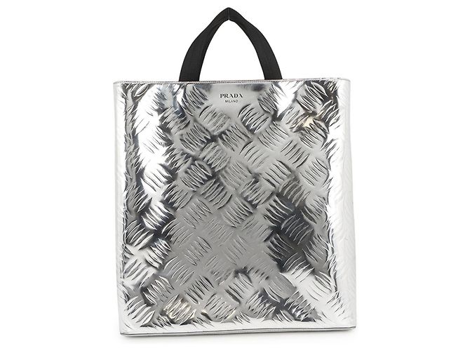 Borsa Tote Prada argento in tela e pelle