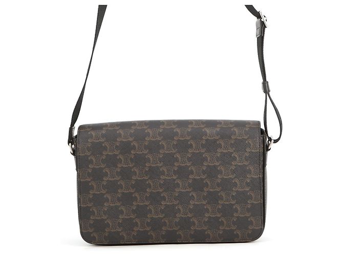 Céline Bolso de hombro Celine Triomphe Flap Castaño Negro