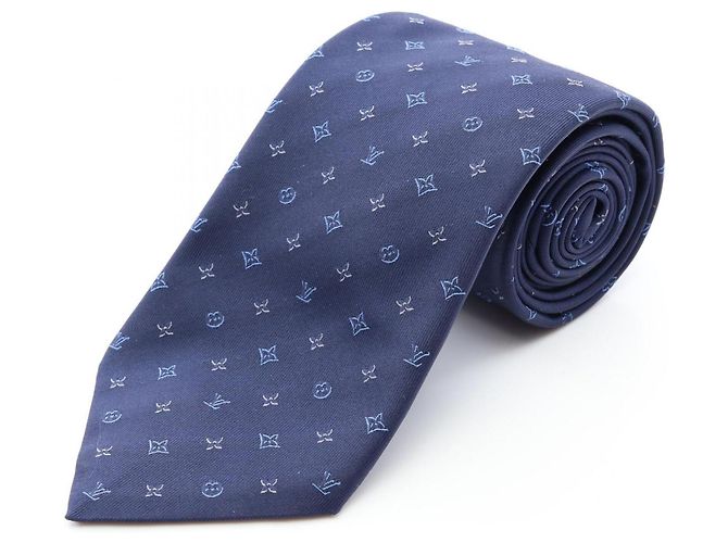 Louis Vuitton Cravat Monogram 3D Seidenkrawatte Weiß Blau Marineblau