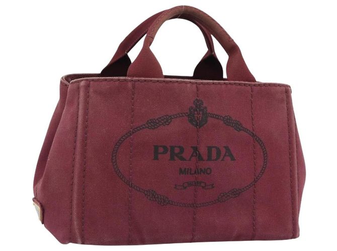 PRADA Canapa PM Hand Bag Canvas Bordeaux Auth 188079 Dark red