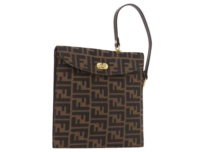 FENDI Zucca Canvas Handtasche Schwarz Braun Auth 186381V