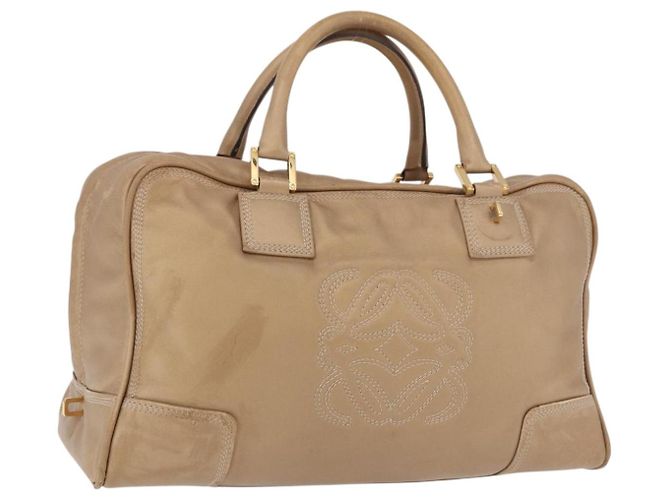 LOEWE Anagram Amazonas Hand Bag Cuero Beige Oro Auth bs35616 Dorado