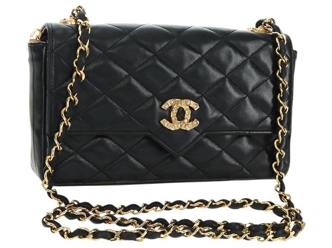 CHANEL Borsa a Spalla Chain Matelasse in Pelle di Agnello Nera e Oro CC Auth 187203SAV Nero D'oro