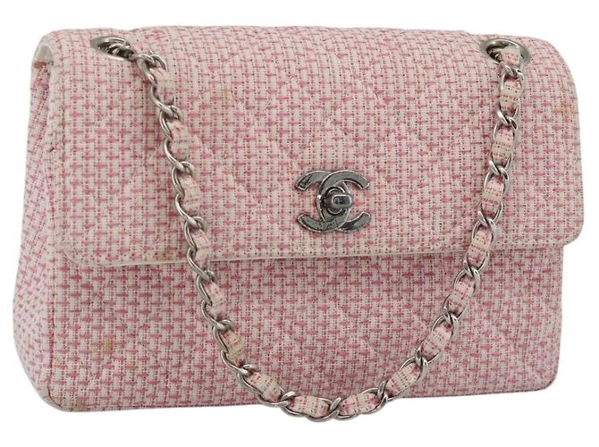 CHANEL Matelasse Chain Shoulder Bag Canvas Pink Silver CC Auth 188723V Argento Rosa