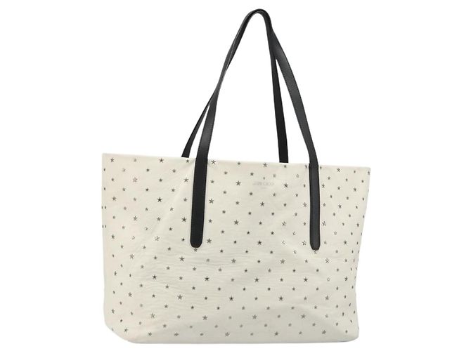 Jimmy Choo Studs Tote Bag Leder Weiß Silber Auth BA13552