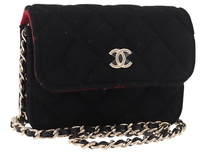CHANEL Matelasse Chain Shoulder Bag Canvas Black Gold CC Auth bs35695SAM Nero D'oro