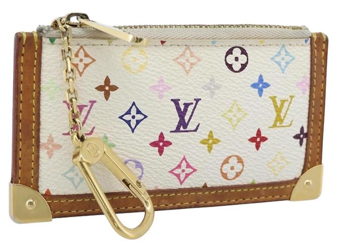 LOUIS VUITTON Monogram Multicolor Pochette Cles Purse White M92655 Auth 186408