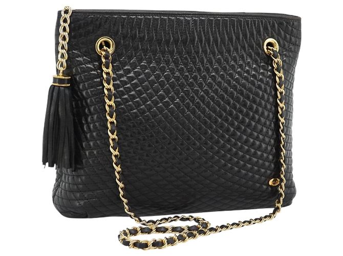 BALLY Chain Shoulder Bag Leder Schwarz Gold Auth 188542 Golden