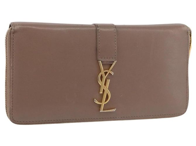 SAINT LAURENT Long Wallet Leather Brown Gold Auth bs35724 Golden