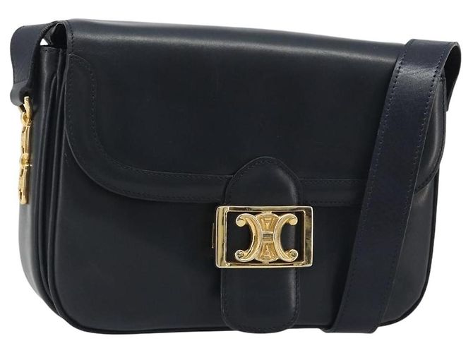 Céline Borsa a tracolla CELINE in pelle blu navy e oro Auth mr2557A D'oro