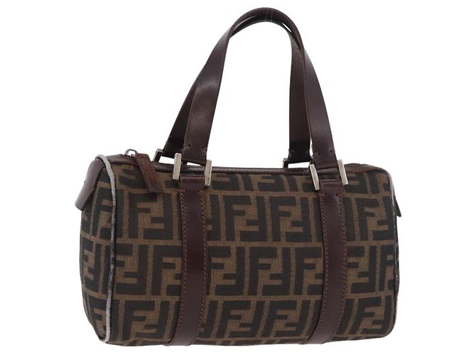 Bolsa de Mão FENDI Zucca Canvas Preto Marrom Auth 189065