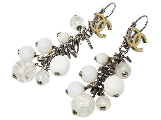 Orecchini pendenti Chanel Coco Mark Argento Giallo