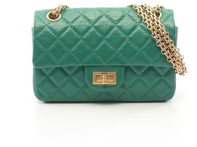Borsa a tracolla Chanel 2.55 Mini Matelassé in pelle Verde