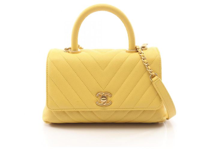 Borsa Chanel Coco Handle Flap V-Stitch Giallo