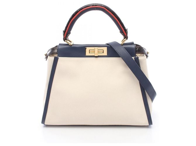 Fendi Peekaboo Regular 2-Way Handtasche Rot Roh Marineblau