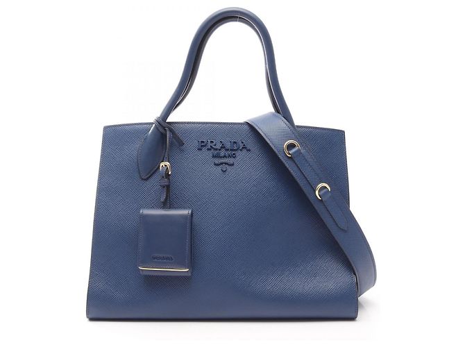 Borsa 2-Way in pelle Saffiano monocromatica Prada Blu