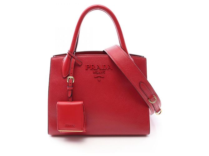 Saffiano Prada Monochrome 2-Way Handtasche Rot