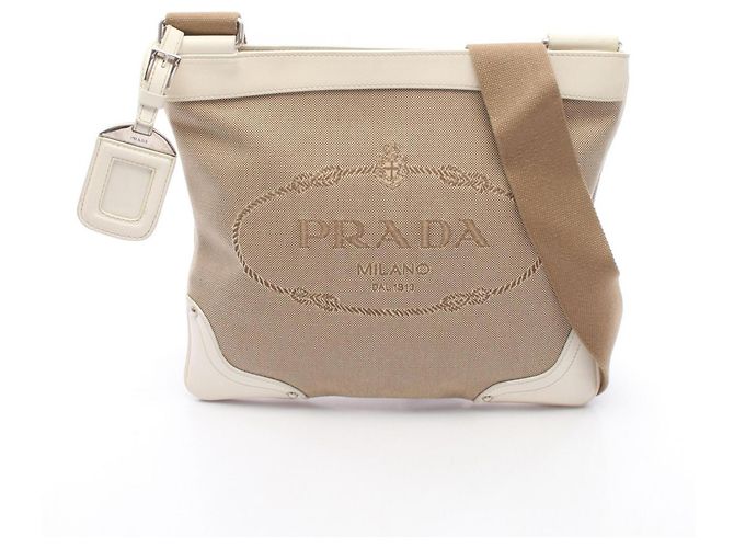 Prada Logo Jacquard Handtasche Beige Roh
