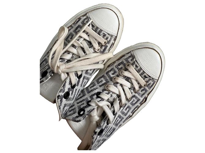 Givenchy Monogram Canvas and Leather Low-Top Sneakers Black White