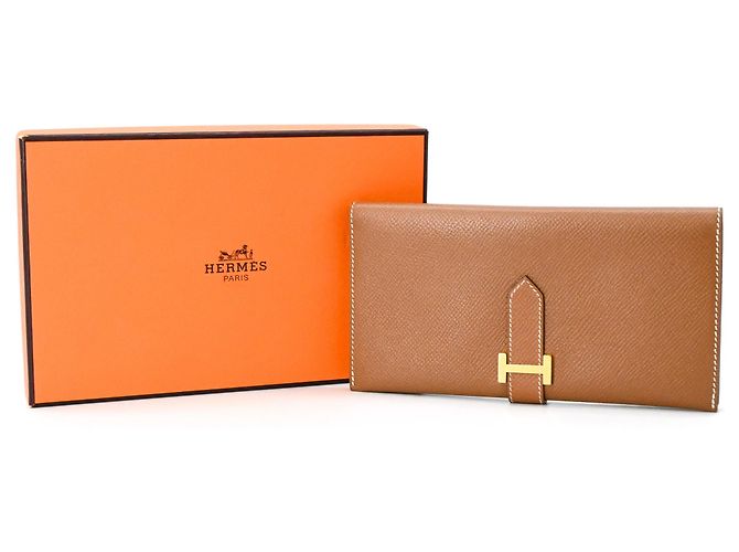 Carteira longa clássica Hermès Bearn Marrom Dourado