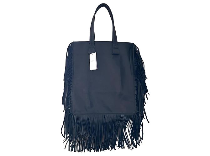 Borsa tote Iro in pelle nera con frange Nero