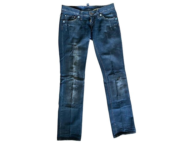 Dsquared2 Jeans Cyber Y2K Straight Leg Nero Distressed, Taglia 42 Blu