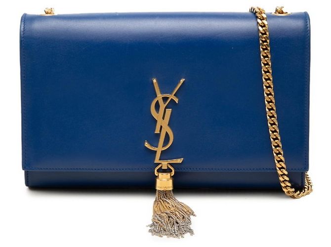 Borsa a tracolla Saint Laurent YSL Monogram Classic Kate Tassel Chain Blu