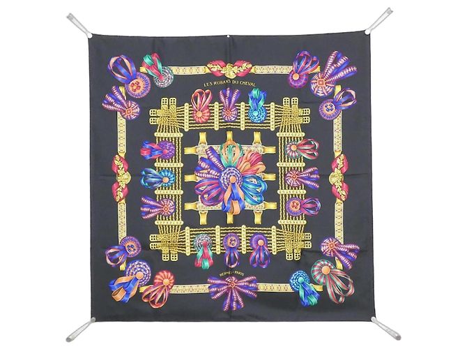 Silk In Hermès Hermes LES RUBANS CHEVAL Seidentuch Schwarz