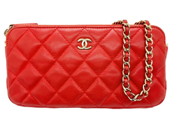 Timeless Chanel Chain Wallet aus rotem Lammleder