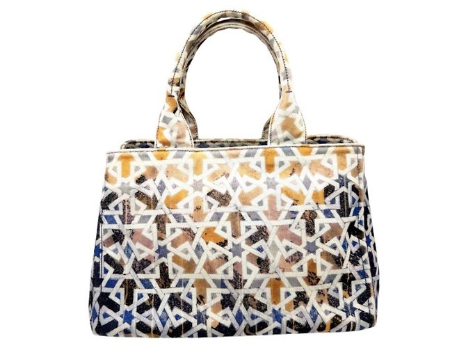 Bolsa de mão/Tote Bag em lona medium Canapa Prada Azul Laranja
