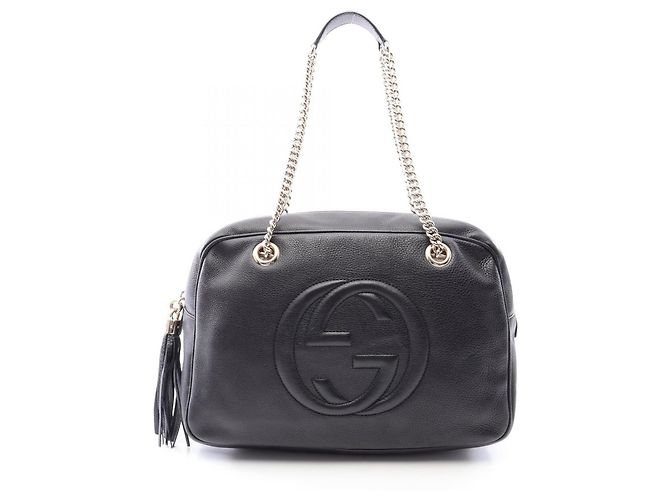 Borsa a tracolla in pelle Gucci Soho Interlocking G Nero