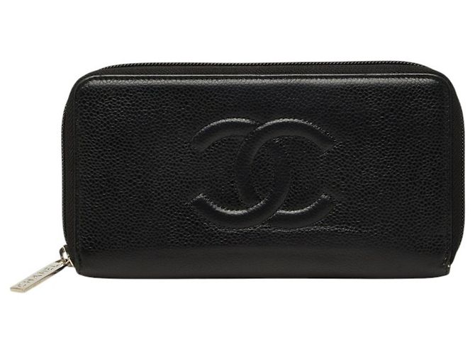 Chanel Coco Mark Round Zip Long Wallet Black