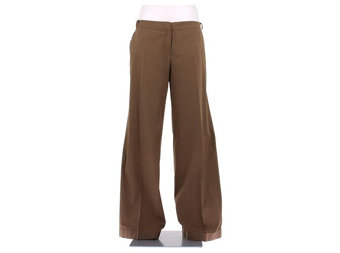 Pantalones Dior Marrón Caqui de Algodón Talla 40 Castaño