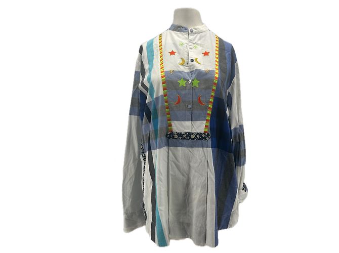 Autre Marque Camicetta a quadri con ricamo Blu