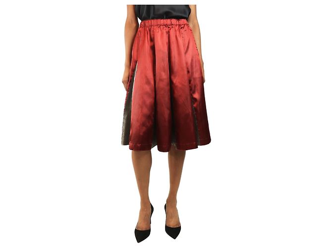 Comme Des Garcons Midirock aus Satin in Rot und Grau - Größe XS