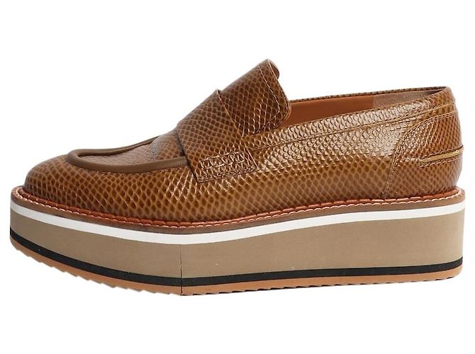 Robert Clergerie Tan snake-embossed leather platform shoes - size EU 38.5