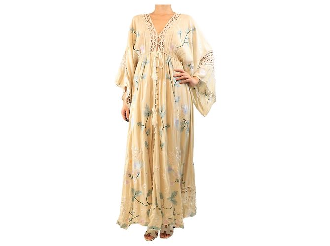 Autre Marque Maxikleid mit Blumenmuster in Creme - Größe M