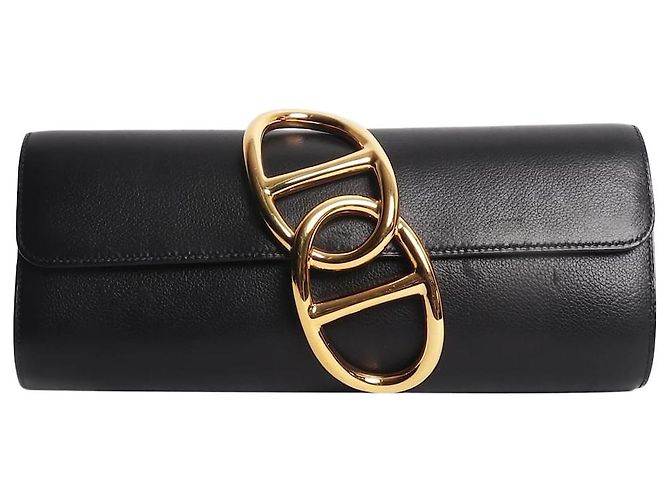 Hermès Schwarze Egee Lederclutch