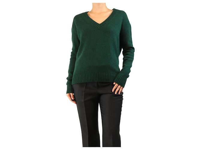 Prada V-Ausschnitt-Pullover in Dunkelgrün - Größe UK 8 