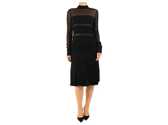 Proenza Schouler Midikleid mit schwarzem Mesh-Einsatz - Größe XS
