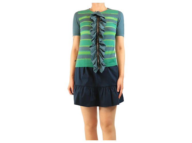 Marni Grünes Kurzarm-Stricktop mit Rüschen - Größe S